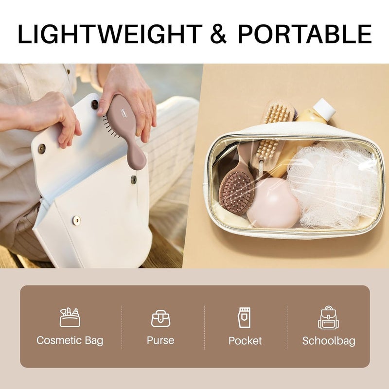 RHOS Mini Hair Brush for Women,Men and Kids-Travel Size Hair Brush for Purse,Pocket,backpack-Small Cushion Paddle Brush with Soft Bristles-Mini Detangler Brush for All Hair Types(1 Pack-Mocha) - Image 3
